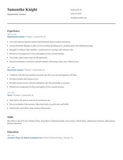 Departmental Assistant Resume