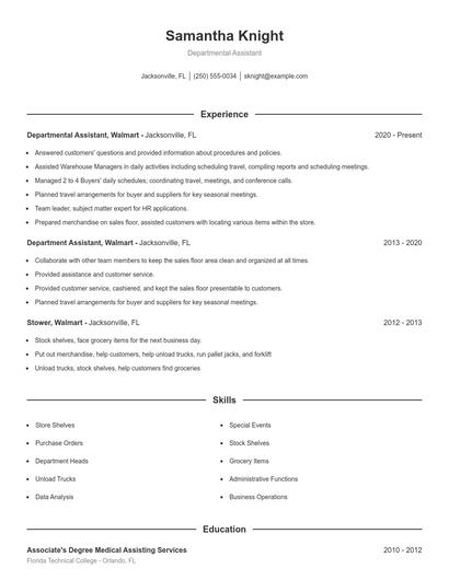 Departmental Assistant Resume