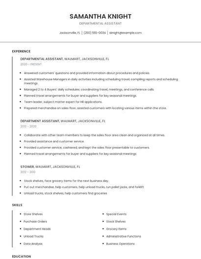 Departmental Assistant Resume