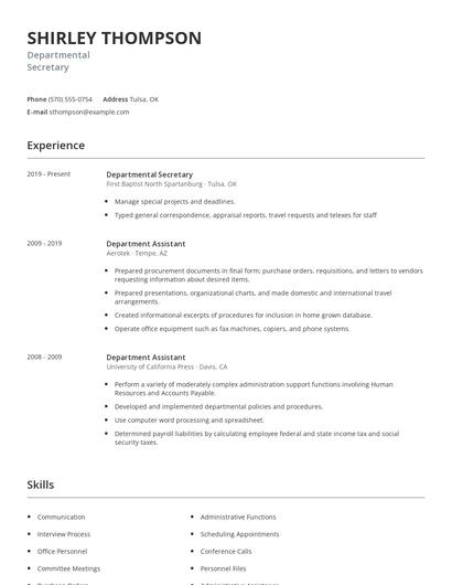 Departmental Secretary Resume