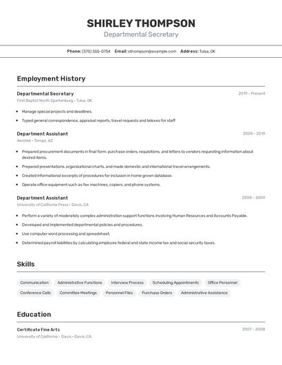 Departmental Secretary Resume