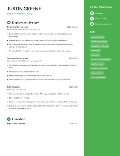 Departmental Secretary Resume