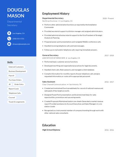 Departmental Secretary Resume
