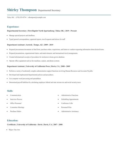 Departmental Secretary Resume