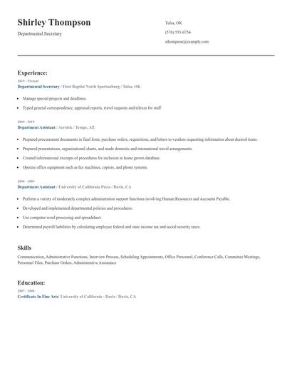 Departmental Secretary Resume
