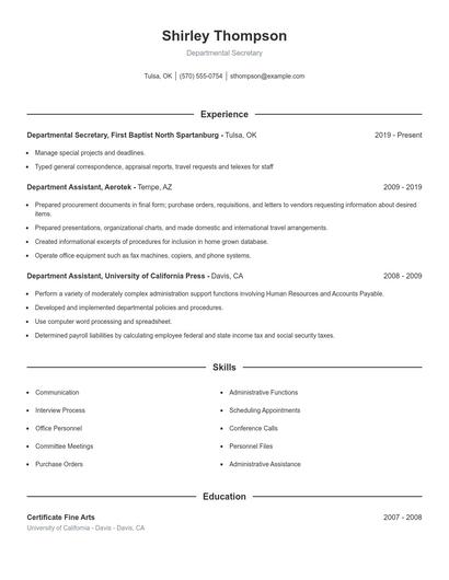 Departmental Secretary Resume