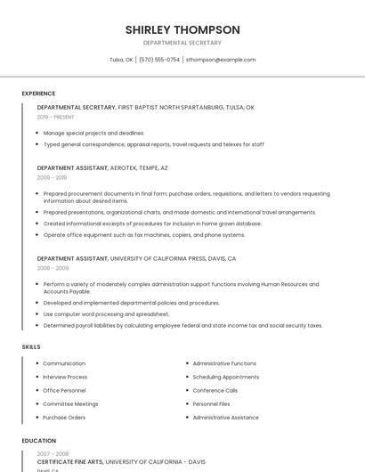 Departmental Secretary Resume