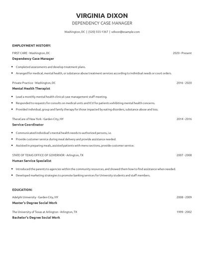 Dependency Case Manager Resume