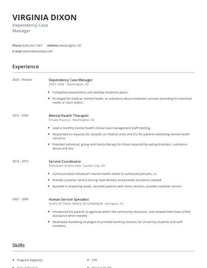 Dependency Case Manager Resume