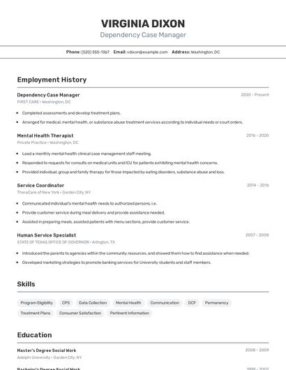 Dependency Case Manager Resume