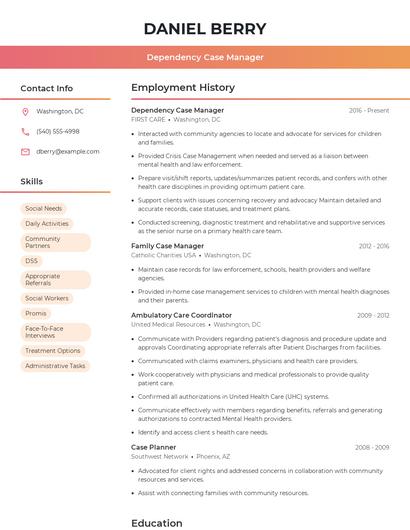 Dependency Case Manager Resume