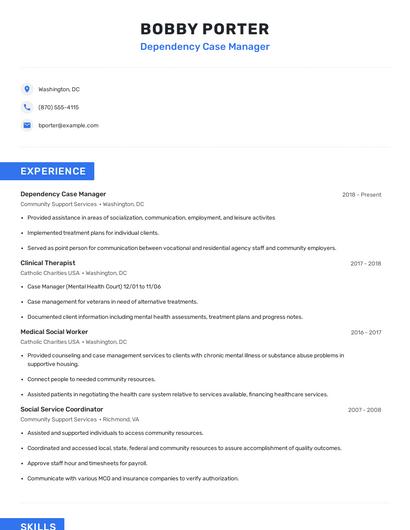 Dependency Case Manager Resume