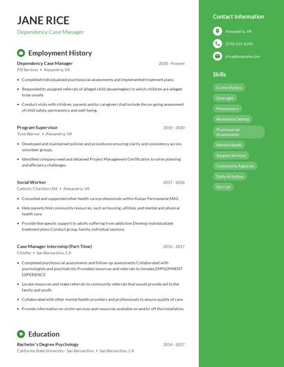 Dependency Case Manager Resume