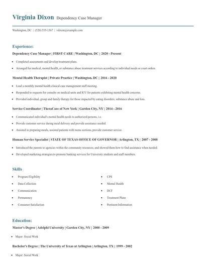 Dependency Case Manager Resume