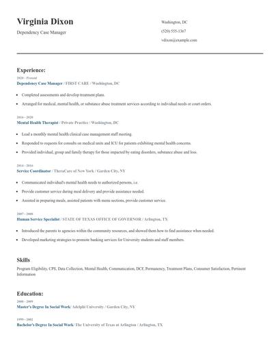 Dependency Case Manager Resume