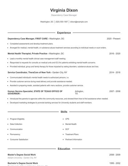 Dependency Case Manager Resume