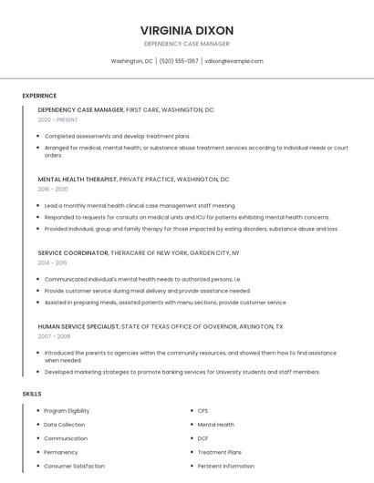 Dependency Case Manager Resume