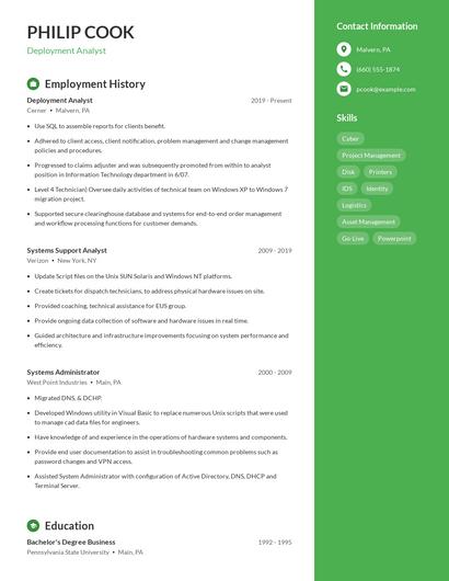 Deployment Analyst Resume