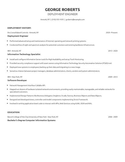 Deployment Engineer Resume