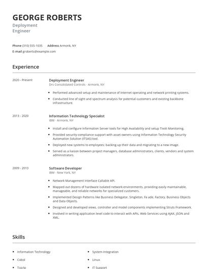 Deployment Engineer Resume