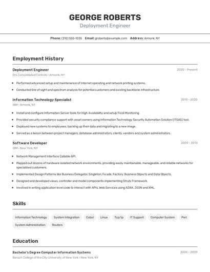 Deployment Engineer Resume