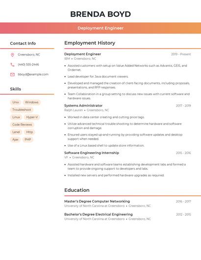 Deployment Engineer Resume