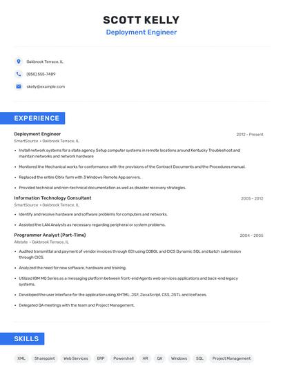 Deployment Engineer Resume