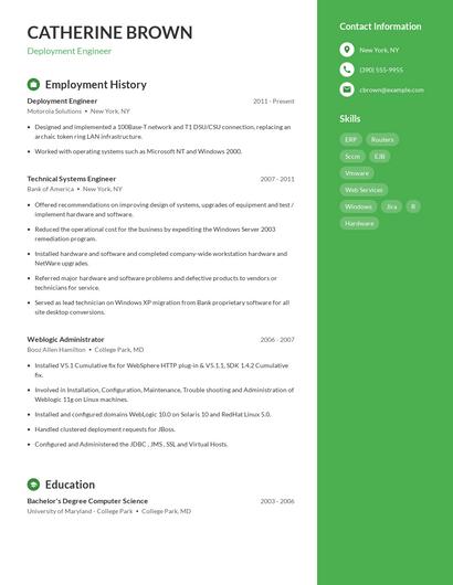 Deployment Engineer Resume