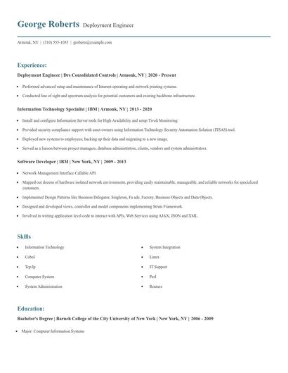 Deployment Engineer Resume