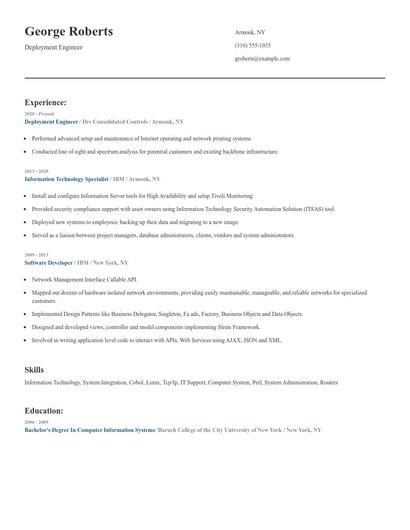 Deployment Engineer Resume