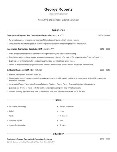 Deployment Engineer Resume