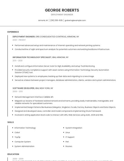 Deployment Engineer Resume