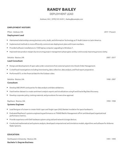 Deployment Lead Resume