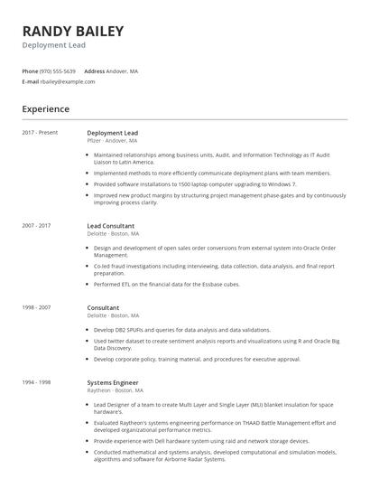 Deployment Lead Resume