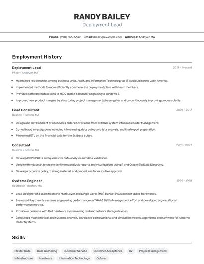 Deployment Lead Resume