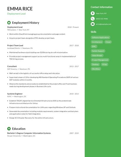 Deployment Lead Resume