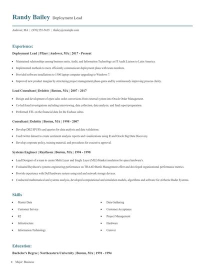 Deployment Lead Resume