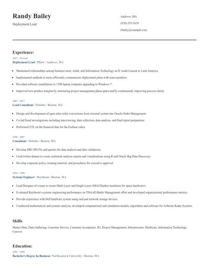 Deployment Lead Resume