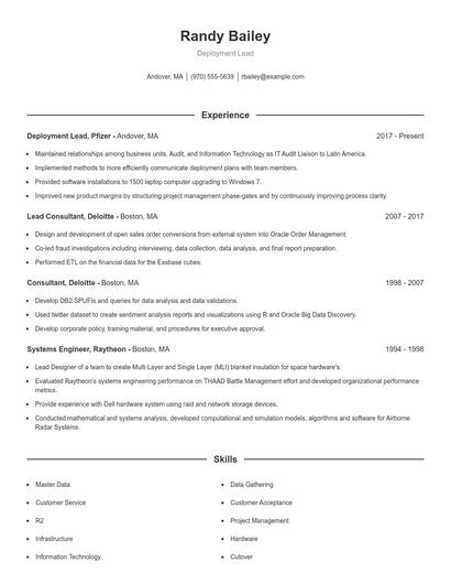 Deployment Lead Resume