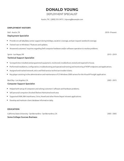 Deployment Specialist Resume