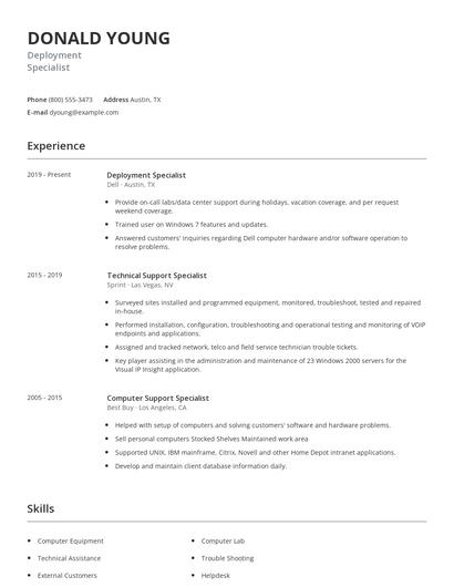 Deployment Specialist Resume
