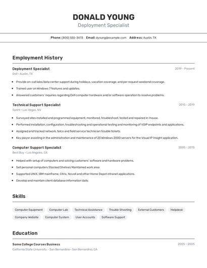 Deployment Specialist Resume