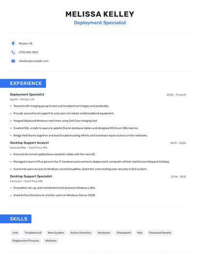 Deployment Specialist Resume