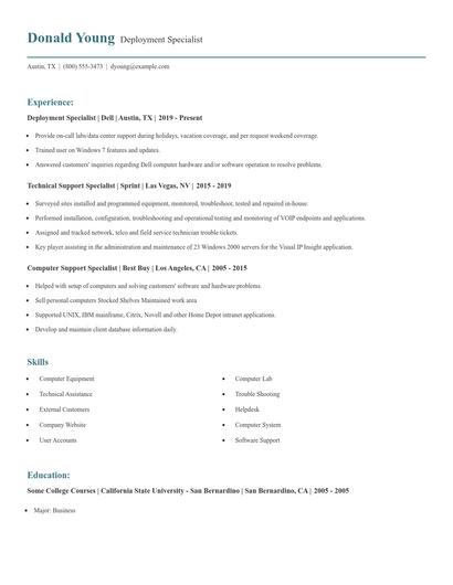 Deployment Specialist Resume