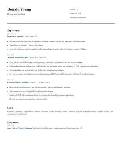 Deployment Specialist Resume