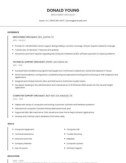Deployment Specialist Resume