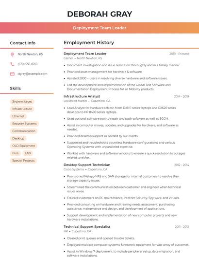 Deployment Team Leader Resume
