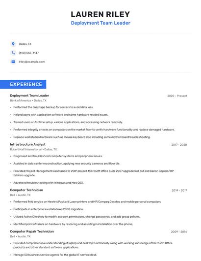 Deployment Team Leader Resume