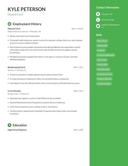 Deposit Clerk Resume