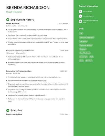 Depot Technician Resume